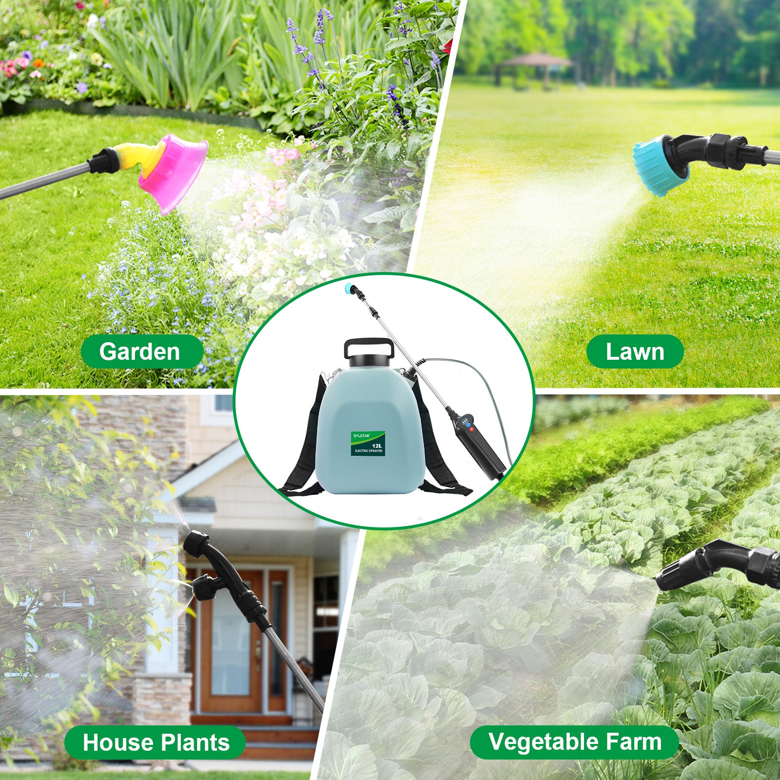 Battery Powered Sprayer 3.2 Gallon, Battery Backpack Sprayer with USB Rechargeable Handle, 5 Mist Nozzles, 32" Telescopic Wand, Electric Back Pack Sprayer for Yard, Lawn and Garden