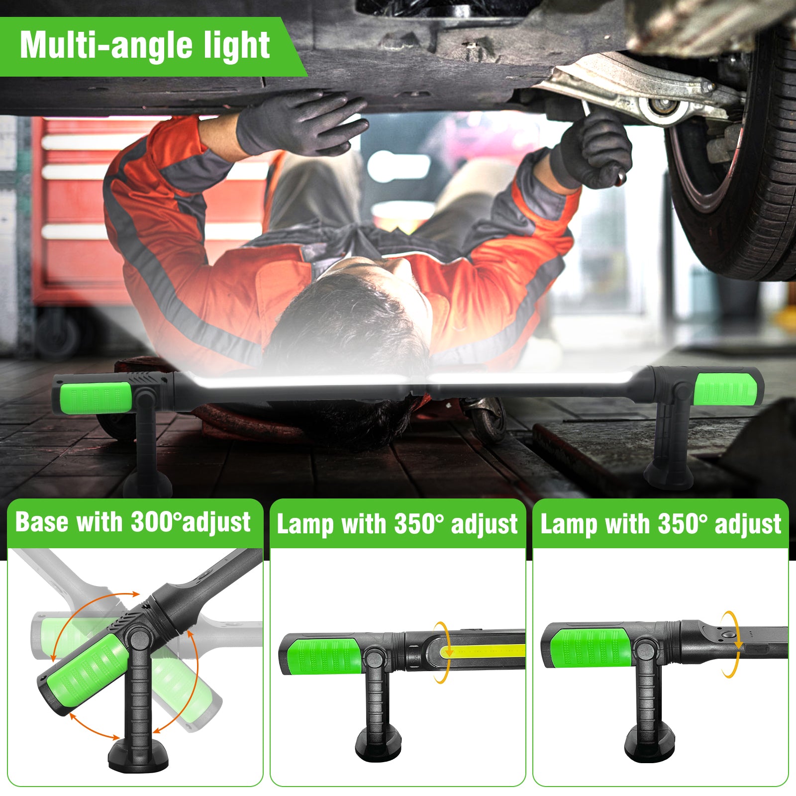 Work Light for Mechanic, 2400LM LED, 4400mAh Rechargeable, Magnetic, Underhood Work Light with Hooks for Car Repairing/Inspection/Garage/Workshop/Emergency