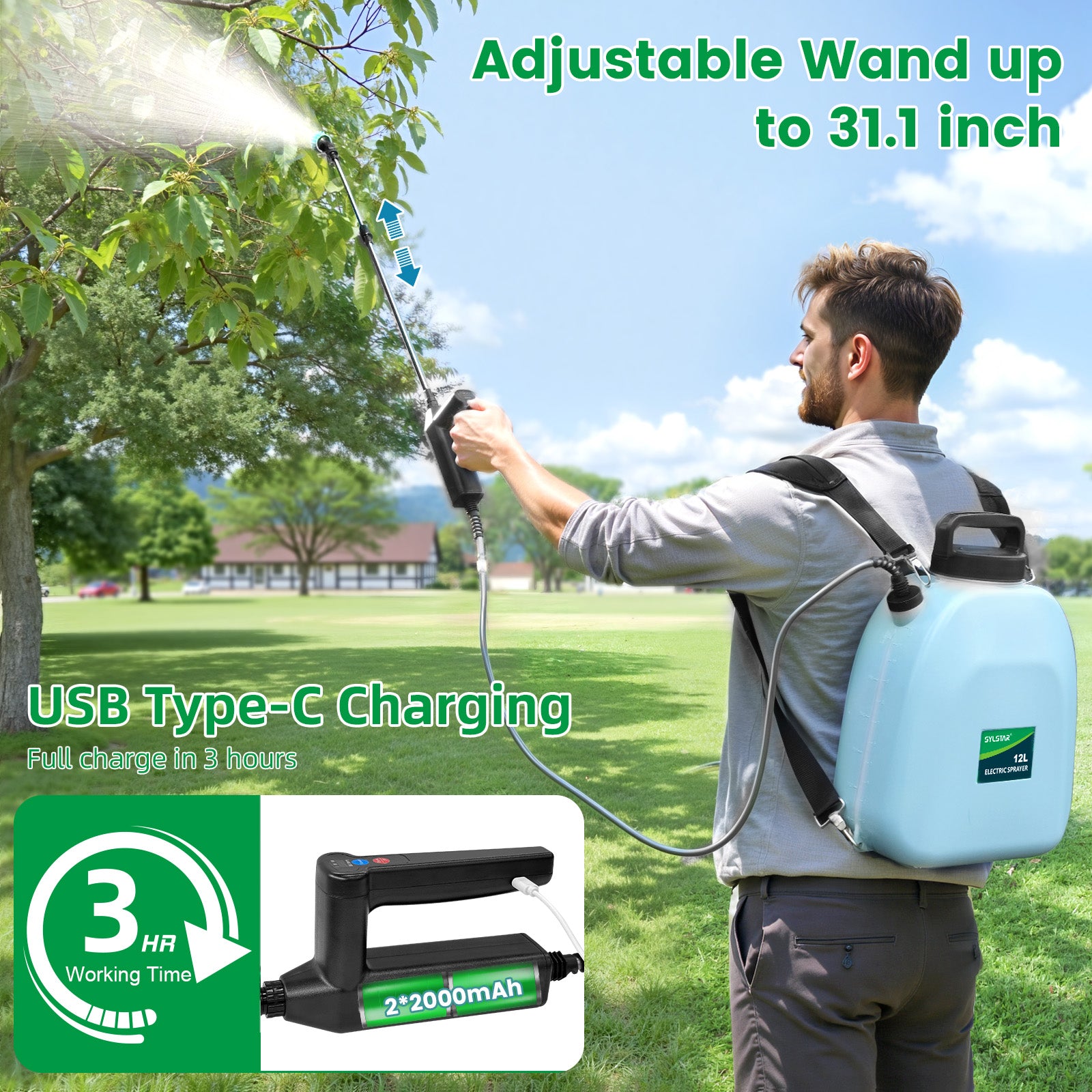 electric backpack garden sprayer Battery Powered Sprayer 3.2 Gallon, Battery Backpack Sprayer with USB – Sidekingsprayer