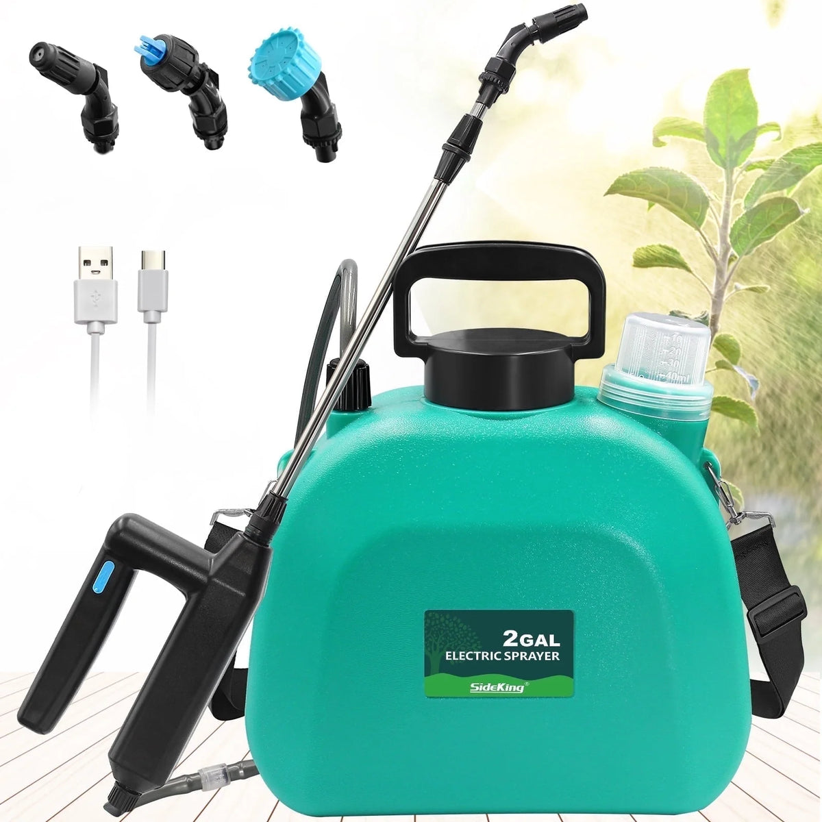 SideKing Battery Powered Sprayer 2 Gallon, 7.4V Powerful Electric Garden Weed Yard Sprayer