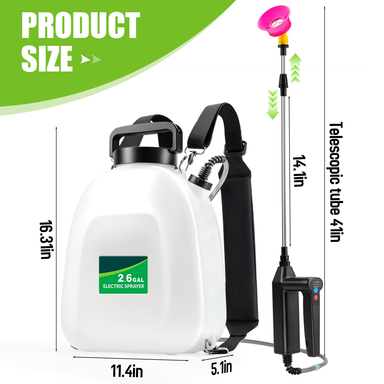 Battery Powered Sprayer 2.6 gallon, Electric Backpack Garden Sprayer with 5 Nozzles & 32" Telescopic Wand, Rechargeable Weed Sprayer for Lawn, Yard