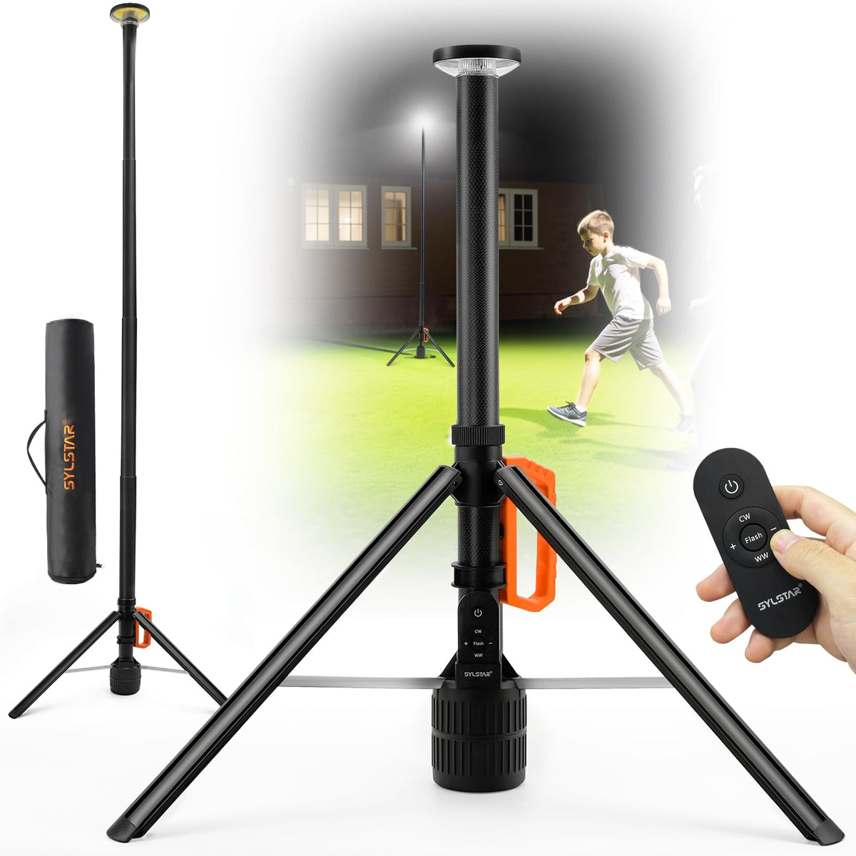 Rechargeable Work Light with Remote &Telescopic Stand (8.4Ft), 3000LM Ultra Bright 3CCT Dimmable, 6000mAh Battery, Portable Camping Light for Jobsite Workshop Sports Emergencies