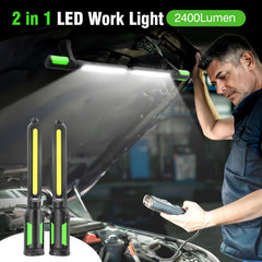 Work Light for Mechanic, 2400LM LED, 4400mAh Rechargeable, Magnetic, Underhood Work Light with Hooks for Car Repairing/Inspection/Garage/Workshop/Emergency