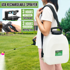 3.2 Gallon Battery Powered Backpack Sprayer, Upgraded Electric Back Pack Sprayer with 3 Spray Force, Battery Indicator, Rechargeable Handle, 41" Telescopic Wand, 5 Mist Nozzles, for Lawn and Garden