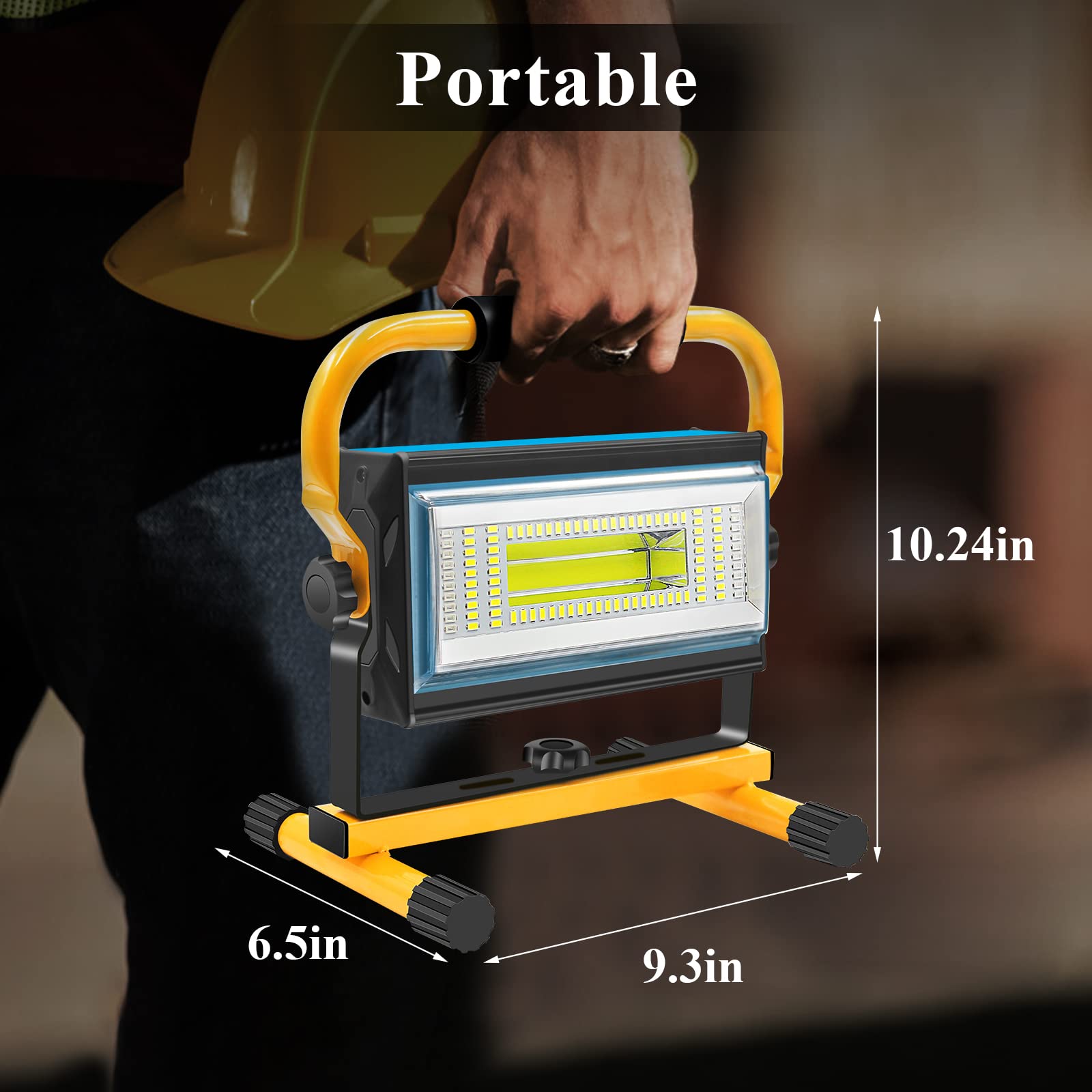 Led Work Light Rechargeable, Waterproof Battery Powered Worklight, 7000 Lumen Super Bright Portable Flood Light with 6 Modes for Outdoor, Garage, Construction, Emergency, Camping