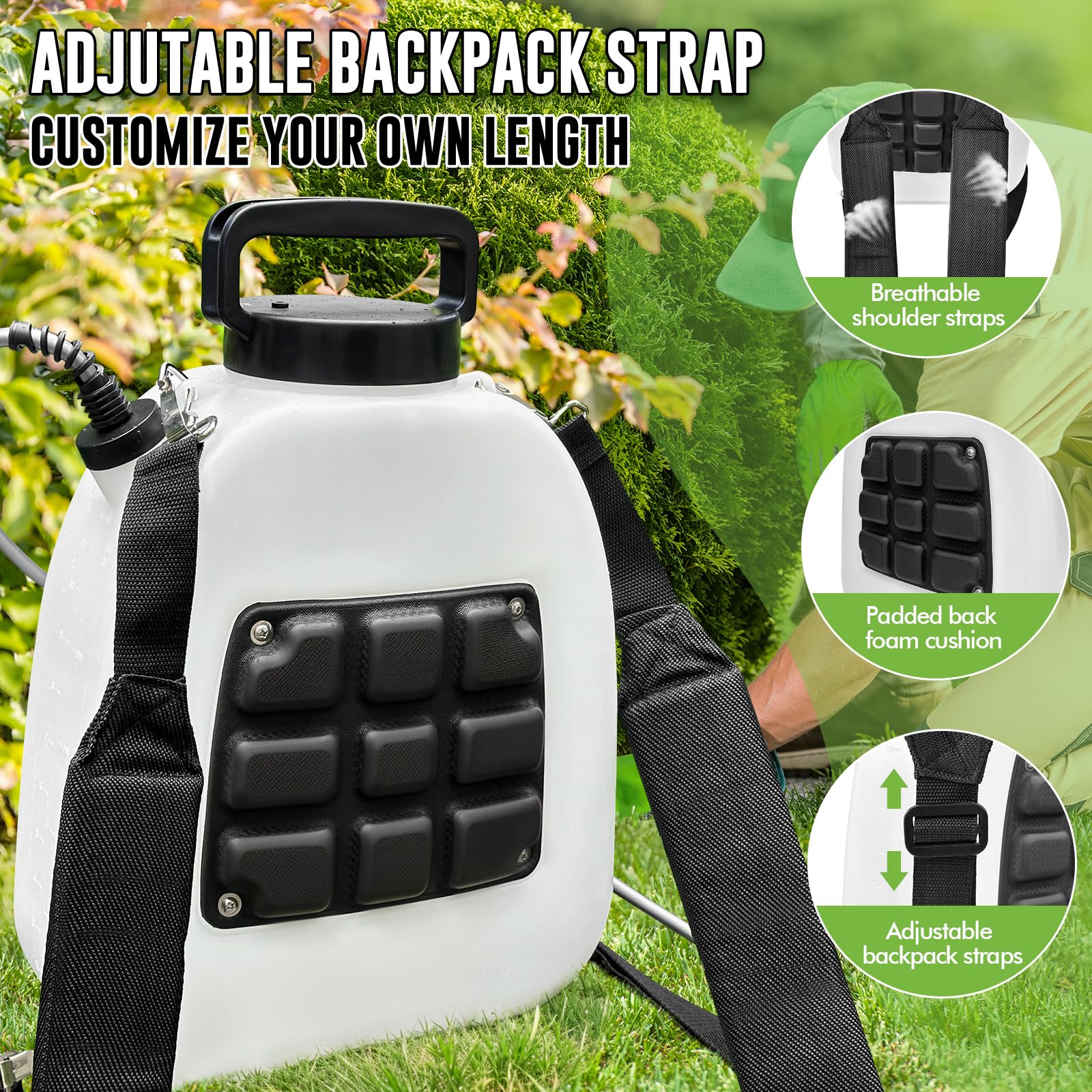 3.2 Gallon Battery Powered Backpack Sprayer, Upgraded Electric Back Pack Sprayer with 3 Spray Force, Battery Indicator, Rechargeable Handle, 41" Telescopic Wand, 5 Mist Nozzles, for Lawn and Garden