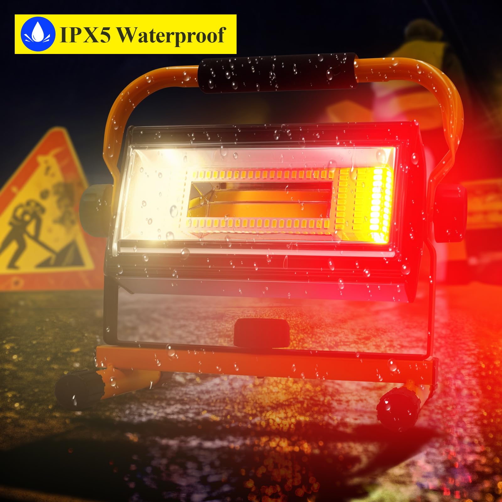 Led Work Light Rechargeable, Waterproof Battery Powered Worklight, 7000 Lumen Super Bright Portable Flood Light with 6 Modes for Outdoor, Garage, Construction, Emergency, Camping