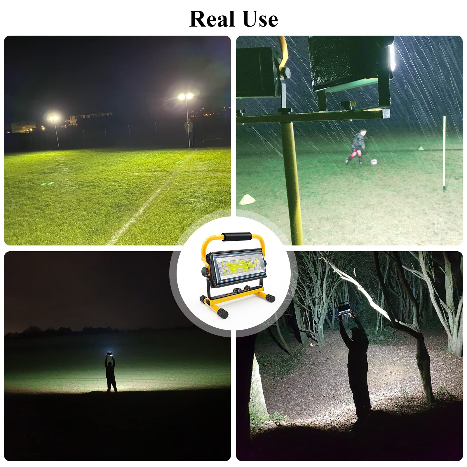 Led Work Light Rechargeable, Waterproof Battery Powered Worklight, 7000 Lumen Super Bright Portable Flood Light with 6 Modes for Outdoor, Garage, Construction, Emergency, Camping