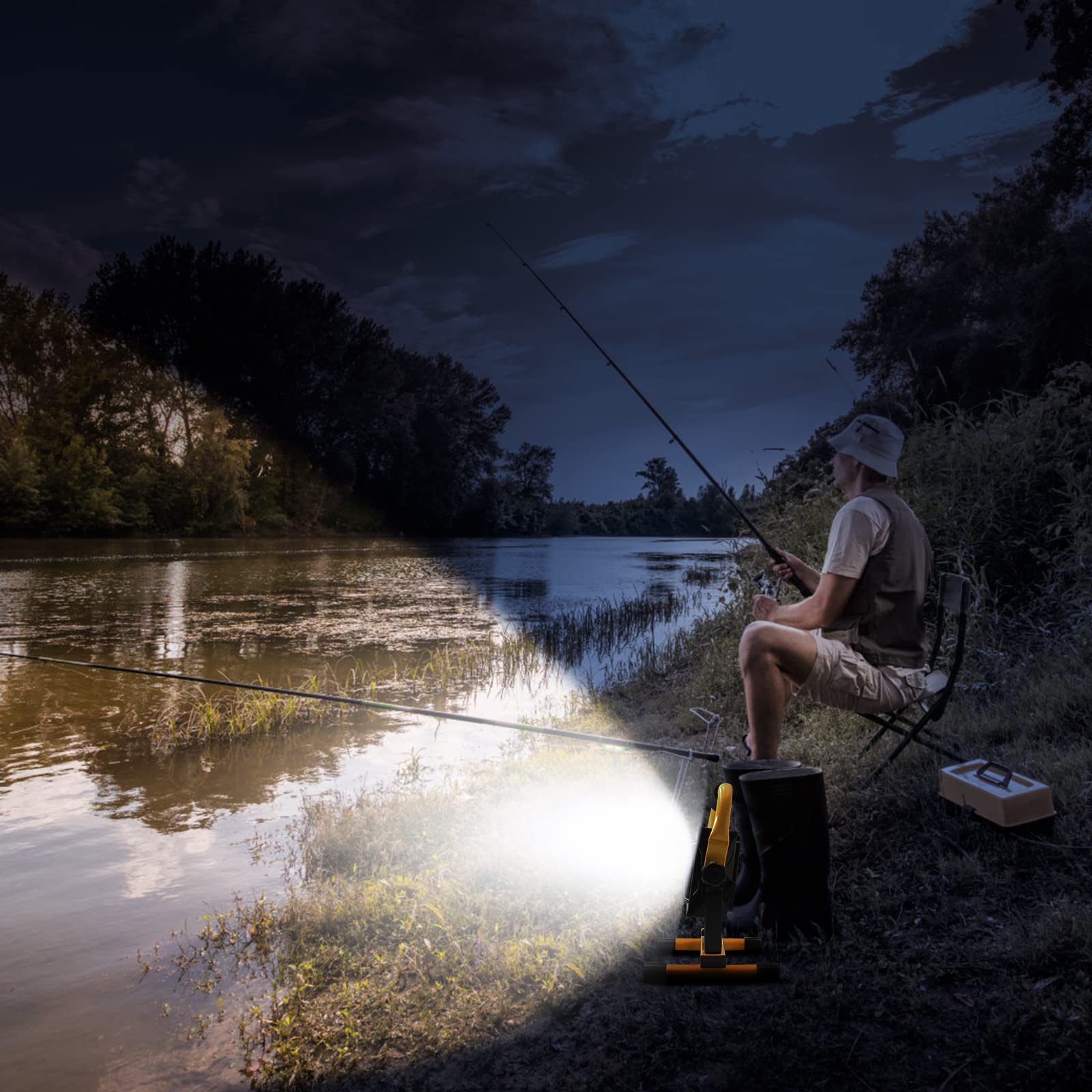 Led Work Light Rechargeable, Waterproof Battery Powered Worklight, 7000 Lumen Super Bright Portable Flood Light with 6 Modes for Outdoor, Garage, Construction, Emergency, Camping